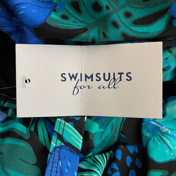 Swimsuits For All 24W Tropical Floral Swim Dress One Piece Skirted Twist Front - Picture 7 of 10